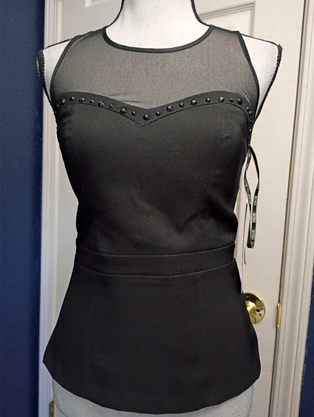 XOXO Black Mesh Studded Sleeveless Peplum Top